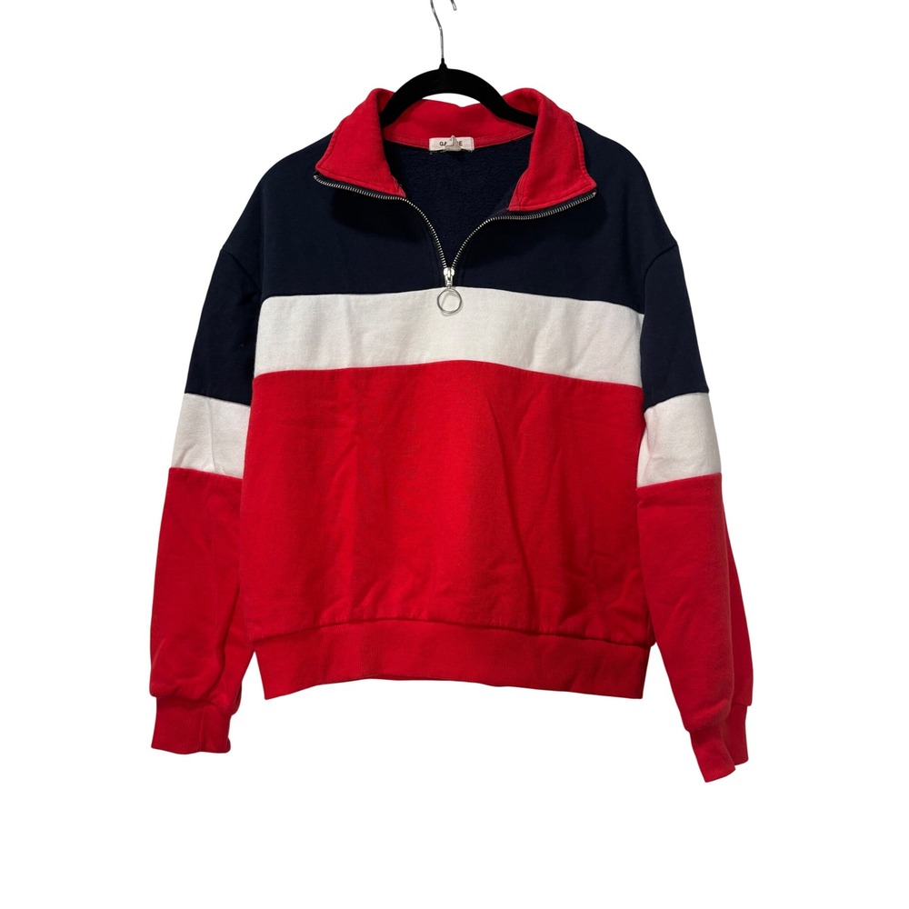 Garage Womens XS Colorblock Quarter Zip Sweatshirt Navy Red White Fleece